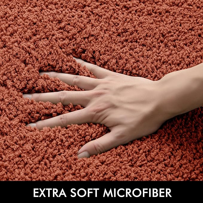 MIULEE Rust Extra Thick Non Slip Bathroom Rug Shaggy Soft Bath Mat Plush Microfiber Absorbent Water for Shower Tub Machine Washable (16x48 Inches)