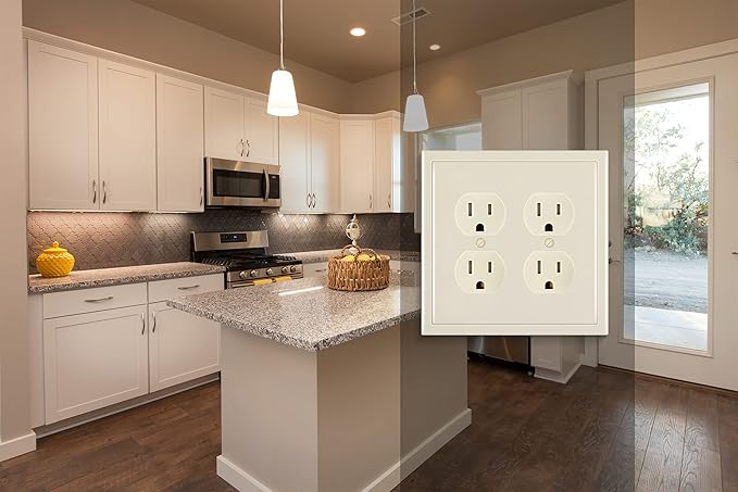 Henne Bery Modern Edge Decorative Wall Plate Switch Plate Outlet Cover, Durable Solid Zinc Alloy (Double Duplex, Light Almond)