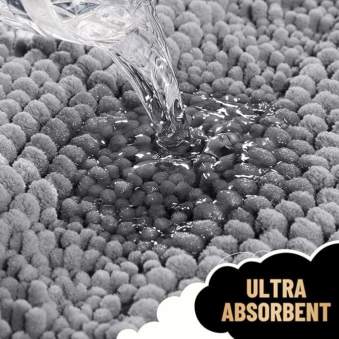 OLANLY Thick Bathroom Rugs 47x17, Extra Soft Absorbent Chenille Striped Bath Rugs, Rubber Backing, Machine Wash Dry, Bath Mats for Bathroom Floor, Tub and Shower, Home Decor Accessories, Grey