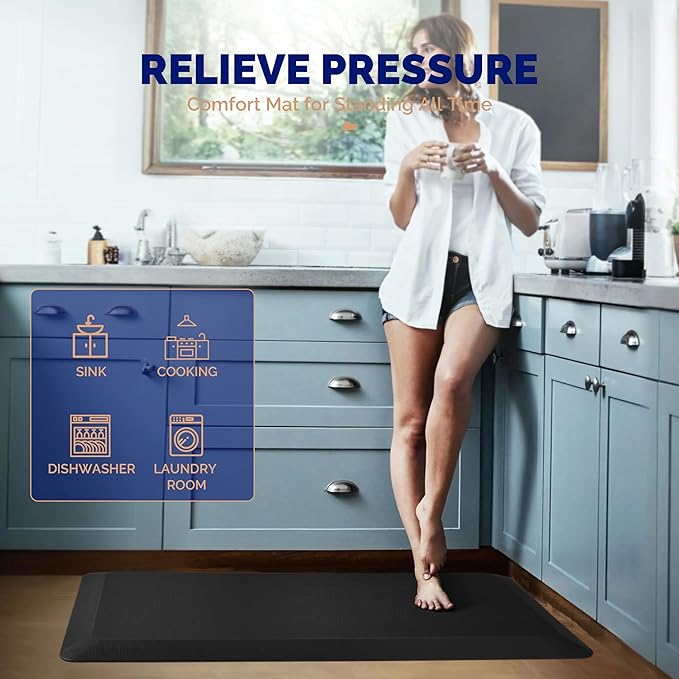 FEATOL Anti Fatigue Mat for Standing, 9/10 Extra Thick Ergonomic Standing Desk Mat, Comfort & Durable Memory Foam Standing Mat at Home,Office All Day (24" x 36", Black, 1PC)