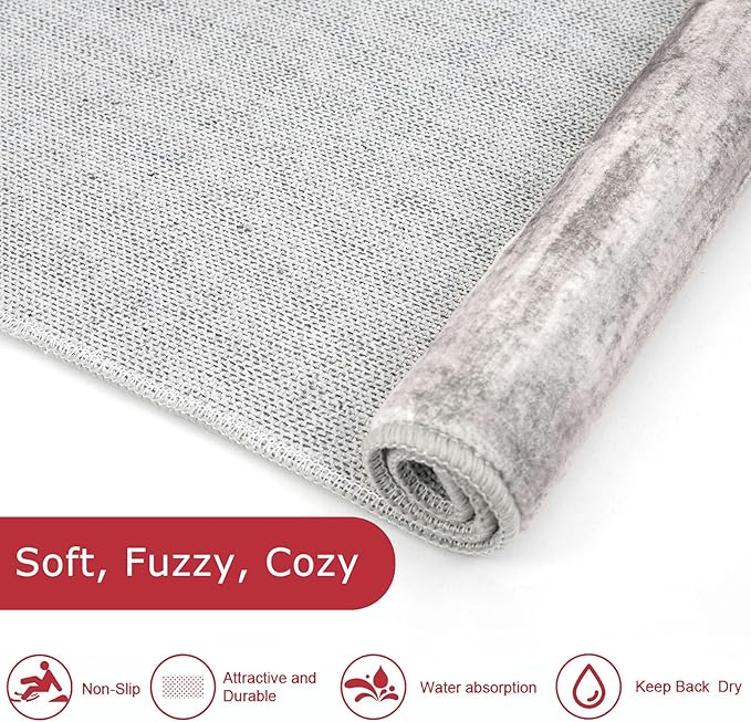 KOZYFLY Modern Abstract Washable Rug Runner 2.6x12 Hallway Rug Runner Non-Slip Soft Kitchen Runner Rugs, Grey-Beige Striped Carpet for Entryway Bathroom Laundry Room Foyer