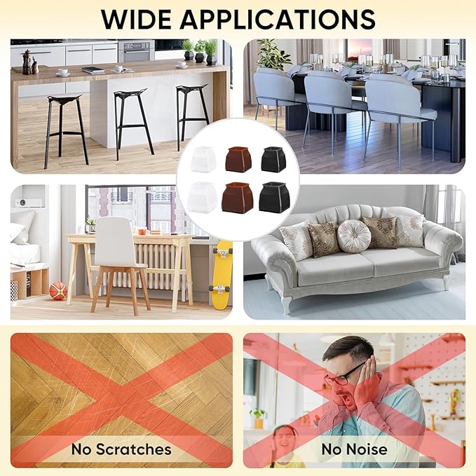 BALEINE 24 Pack Silicone Chair Leg Floor Protectors, Stool Leg Protectors Cap, Non-Slip Chair Leg Caps for Hardwood Floors (Clear & Small (Square), 24 Pack)