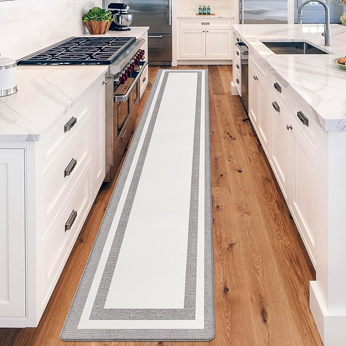 Kitchen Rugs Cushioned Anti Fatigue Kitchen Mats for Floor Ergonomic Comfort Standing Mat for Kitchen Non Slip Waterproof Memory Foam Kitchen Rug for Floor, Office, Laundry 17.3"x94.5" White