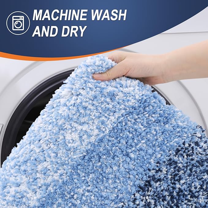 OLANLY Bathroom Rug Set 2 Piece, Soft Absorbent Microfiber Bath Rug Set, Non-Slip, Machine Wash Dry, Plush Shaggy Bath Mats for Bathroom (47"x20"+24"x16", Navy)