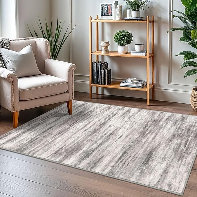 KOZYFLY Abstract Modern Washable 3x5 Area Rug Non-Slip Large Kitchen & Entryway Rug, Grey Beige Throw Rugs Indoor Mat for High-Traffic Door Entrance, Laundry, Nursery, Soft Bedroom Living Room Accent