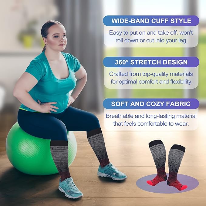 LEVSOX Plus Size Compression Socks for Women Men Wide Calf Extra Large 15-20 mmHg Knee High Sock for Nurses Pregnant Travel