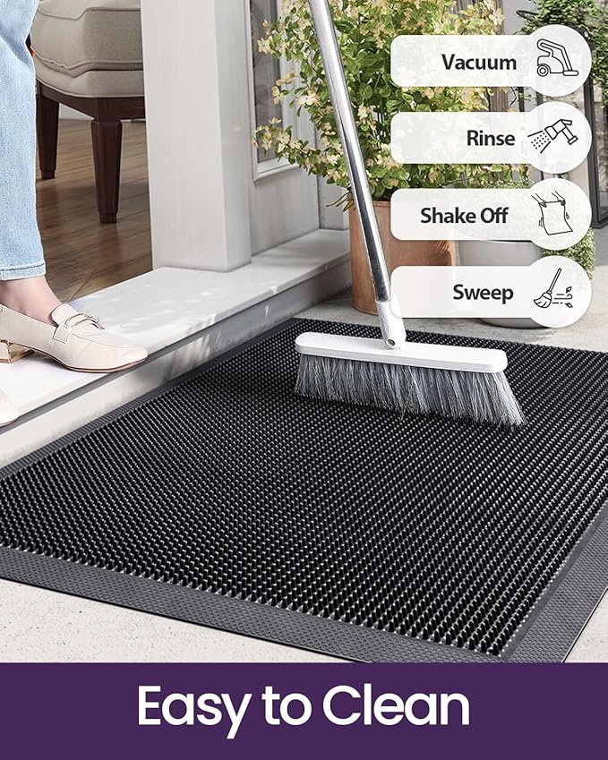 DEXI Front Door Mat Outside Entrance, 24x36 Heavy Duty Non-Slip Rubber Entry Mats, Dirt Trapping Waterproof Low-Profile Welcome Doormat for Entryway, Black