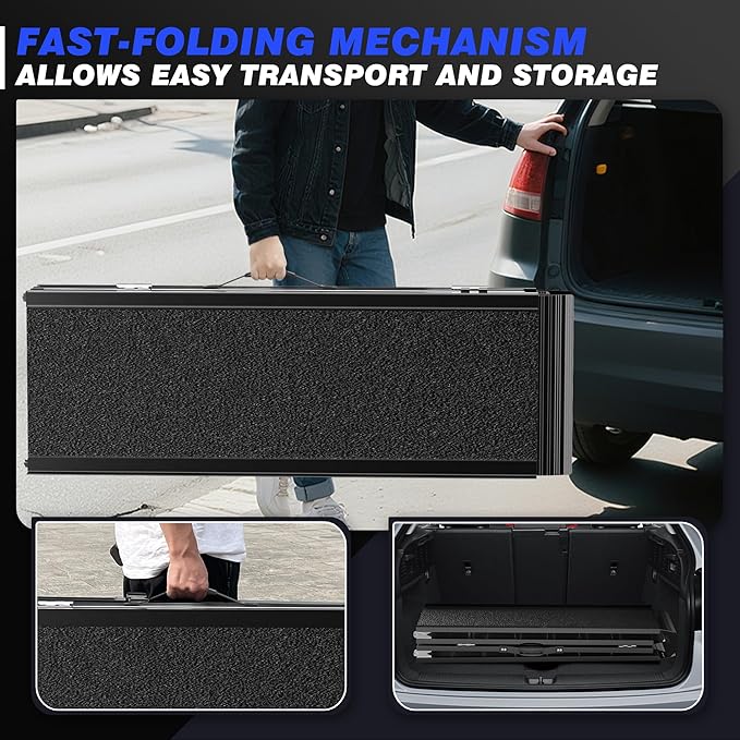 10 Feet Portable Wheelchair Ramp with Sopport Legs, Black Seamless Non-Slip Aluminum Folding Handicap Ramp,Threshold Ramp for Doorways, Wheel Chair Ramp for Home Steps,Loading Dock Plates