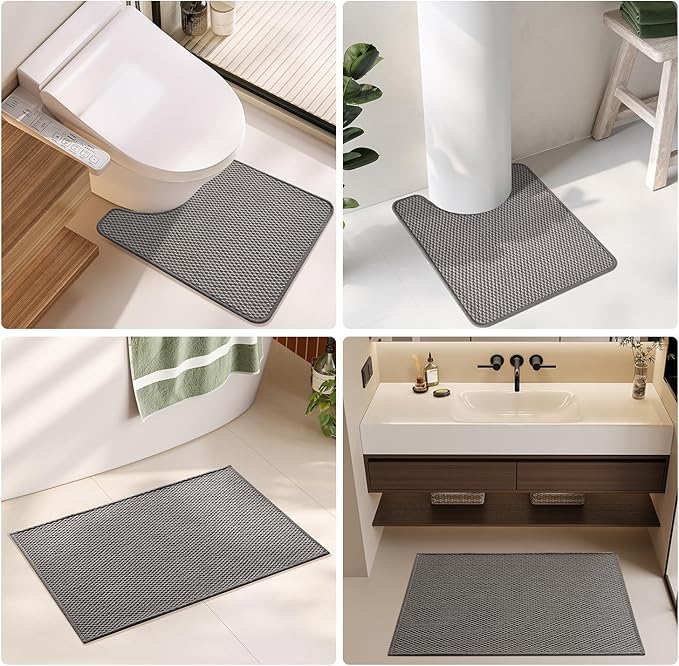 Large Bathroom Rugs Non Slip Washable Bath Rugs Super Absorbent Bathroom Rug Thin Quick Dry Low Pile Bath Mats, Dark Grey 36"x48"