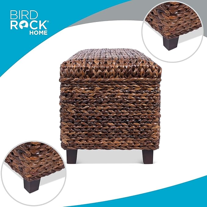 BIRDROCK HOME Abaca Storage Bench – Hand-Woven Wicker Entryway Bench w/Lift-Top Hidden Storage, Solid Wood Frame - 36.25” x 16” x 18”