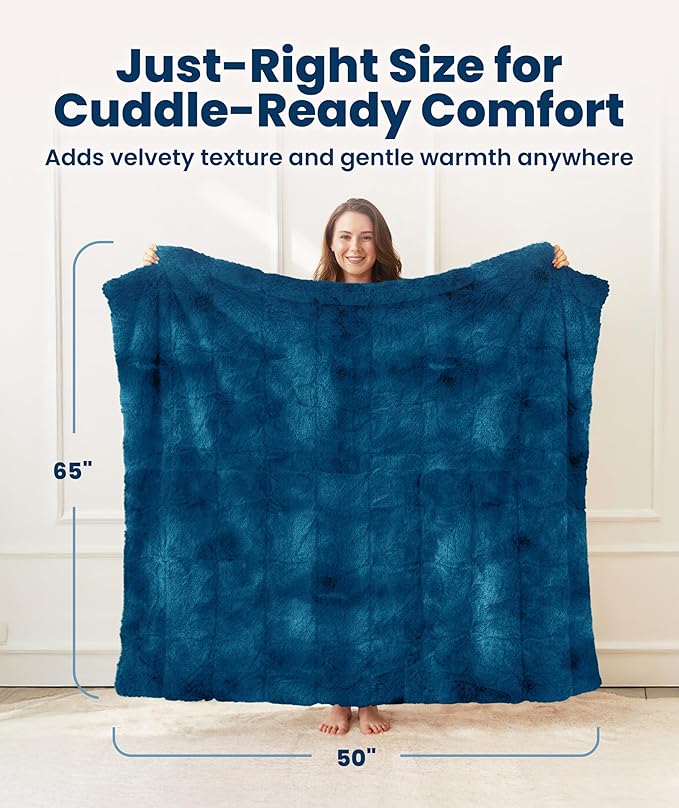 Everlasting Comfort Soft & Comfortable Teal Faux Fur Throw Blanket for Couch - (50"x65") Minky & Fluffy Fall Blankets & Throws, Plush Fuzzy Cover for Bed, Sofa & Living Room - Cozy Home Decor