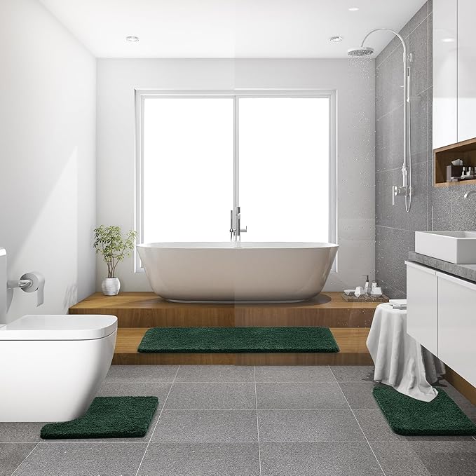 MIULEE Christmas Dark Green Toilet Rugs U Shaped, Absorbent Microfiber Contour Bath Mats for Bathroom Floor, Anti-Slip Machine Wash Dry, 20'' x 24''