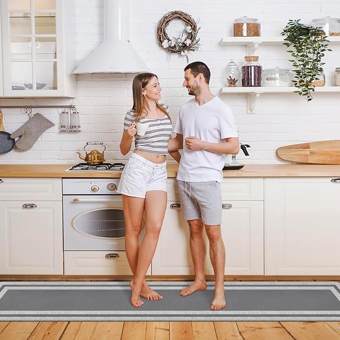 Kitchen Rugs Cushioned Anti Fatigue Kitchen Mats for Floor Ergonomic Comfort Standing Mat for Kitchen Non Slip Waterproof Memory Foam Kitchen Rug for Floor, Office, Laundry 17.3"x94.5" Grey
