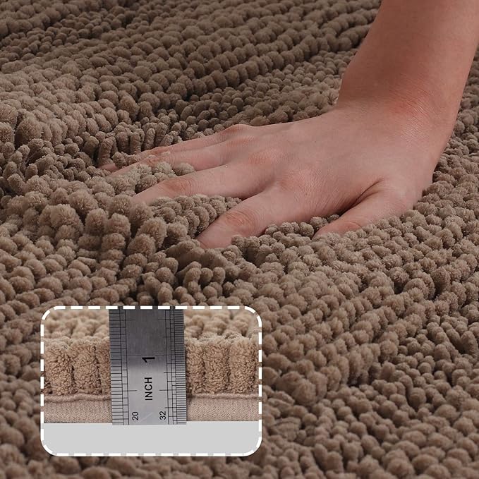 Turquoize Chenille Bathroom Rugs Set Non-Slip Bath Mats for Bathroom Super Absorbent Shaggy Rugs for Tub Shower Toilet Bath Rug Plus U Contour Rug (Standard: 20" x 32" and 20" x 20" U), Taupe Brown