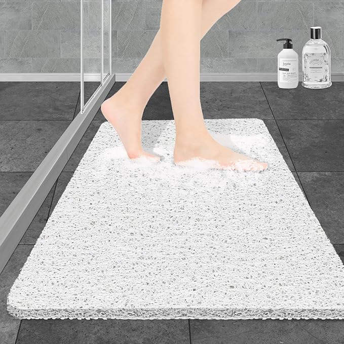 Joyhalo Shower Mat Bathtub Mat Non Slip, Bathmats Non Slip, Quick Drying Foot Scrubber Loofah Mats for Shower, Tub, Bathroom, Home,17x30inch, White