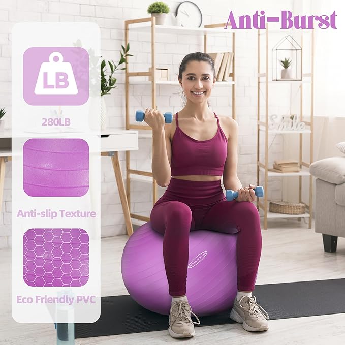 Fitvids Anti-Burst and Slip Resistant Exercise Yoga Fitness Birthing Ball with Quick Pump, 2,000-Pound Capacity, Multiple Colors and Sizes