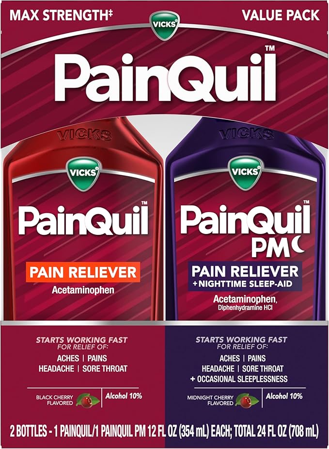 Vicks PainQuil & PainQuil PM Pain Relief Liquid, 1000mg Acetaminophen, 2x12 oz