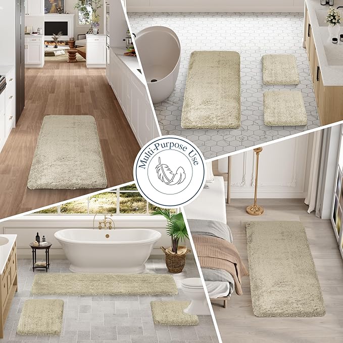 Walensee Large Bathroom Rug (24 x 36, Light Tan) Extra Soft and Absorbent Shaggy Bath RugMachine Washable Microfiber Bath Mat Non Slip Bath Mat, Luxury Bathroom Floor Mats