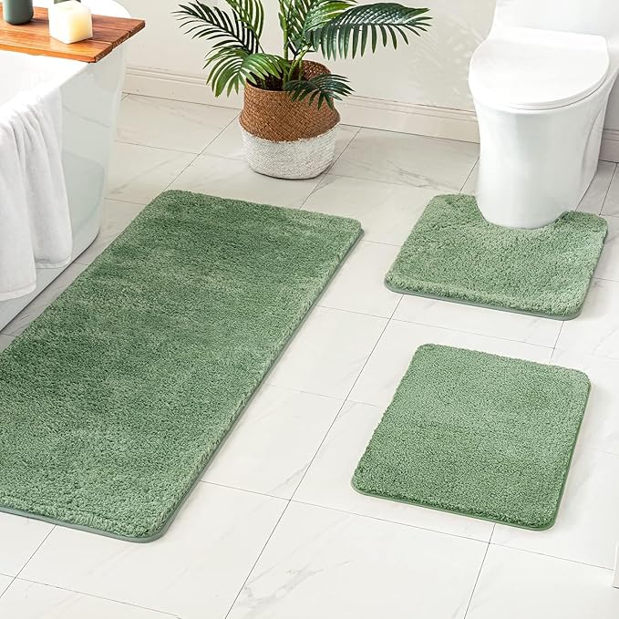 MIULEE Sage Green Bathroom Rugs Non Slip Bath Mat 24'' x 48'' Shaggy Soft Bath Rug Plush Microfiber Absorbent Water for Shower Tub Machine Washable (Sage Green, 24x48 Inches)
