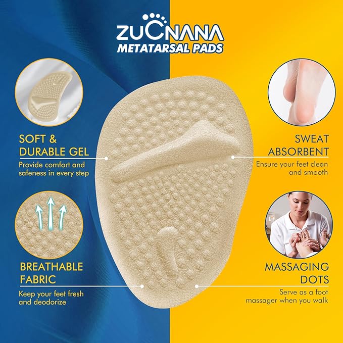 Metatarsal Pads for Women, Ball of Foot Cushions, Non Slip Heel Pads for Shoes, Heel Cushions for Women Foot Pain Relief and Comfort, One Size Fits Any (2 Pairs Beige)
