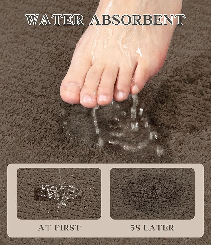 Chakme 5 Piece Bathroom Rug Sets, Ultra Thin Bath Mat, Absorbent, Non Slip, Machine Washable, Coffee, 17" x 24"