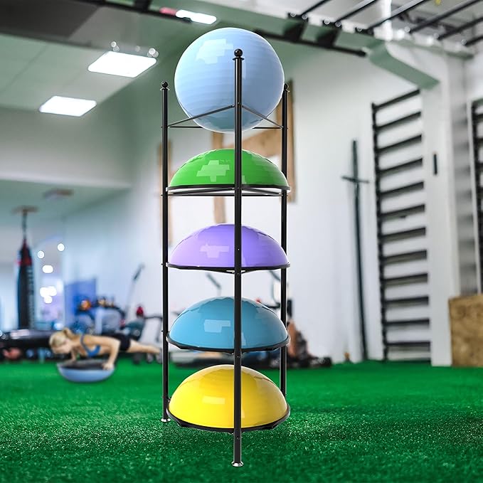 Balance Ball Half Rack 3/5 Tiers, iron Half Exercise Balls Holder for Half Ball & Yoga Ball, Home Gym Studios Standing Half Ball Balance Trainer Shelf