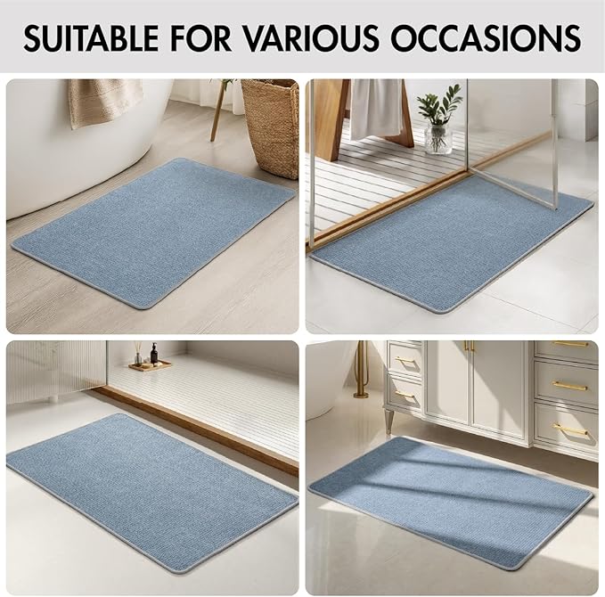 MIULEE Set of 2 Ultra Thin Bathroom Rugs, Rubber Bath Mats for Bathroom Non Slip, Quick Dry Absorbent Bath Rug Machine Washable, Fit Under Door, Shower, Sink, Home Decor, Blue, 17x27 Inch