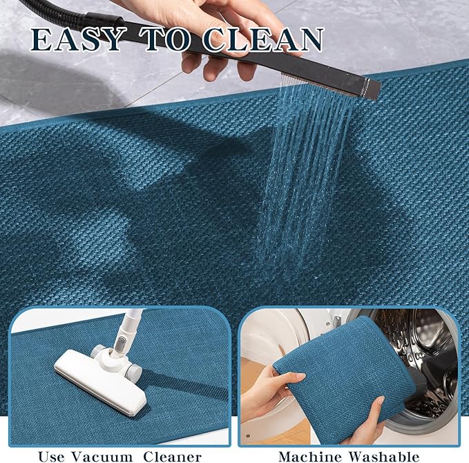 chakme Bathroom Rugs Mat 47x24, Ultra Thin Non Slip Bath Mat Large Quick Dry Absorbent Bath Mat for Bathroom Floor, (Dark Blue, 47"x24")