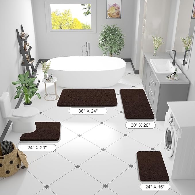 OLANLY Bathroom Rugs 59x24, Extra Soft Absorbent Chenille Bath Rugs, Rubber Backing Quick Dry, Machine Washable Bath Mats for Bathroom Floor, Tub and Shower, Home Decor Accessories, Brown