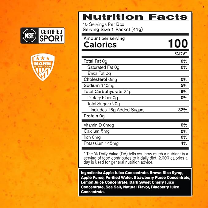 BARE PERFORMANCE NUTRITION, BPN Go Gel Endurance, 24g of Carbohydrates & 100 Calories per Pack, Vegan + Gluten Free Running Gel, 10 Single-Serving Packs, Mixed Berry