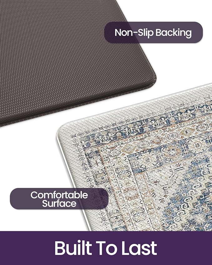 DEXI Kitchen Floor Mats Anti Fatigue, 17x29+17x59 Large Cushioned Runner Rug Waterproof, Standing Comfort Memory Foam Padded for Front Sink Laundry Office Set of 2, White