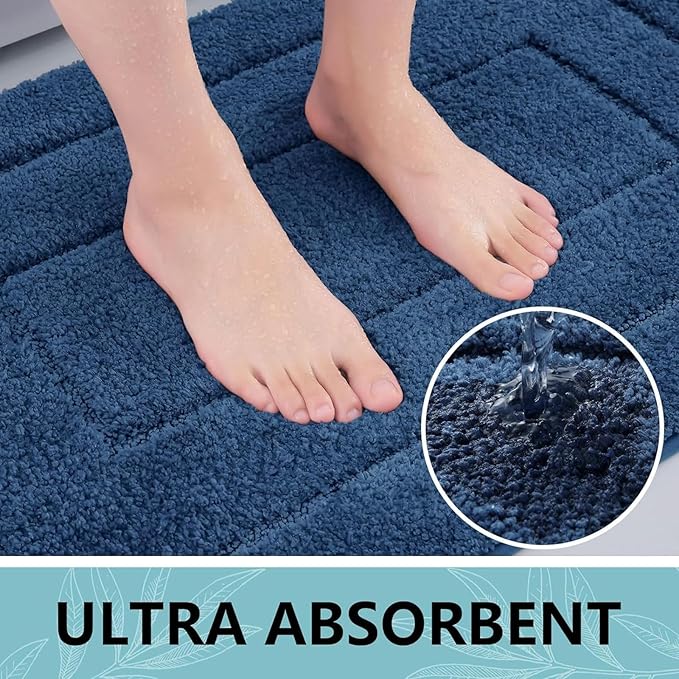 Buganda Bathroom Rugs, 47" x 20", Soft and Absorbent Microfiber Bath Rugs, Non-Slip Shaggy Shower Carpet, Machine Wash Dry Bath Mats for Bathroom Floor, Tub and Shower, Navy