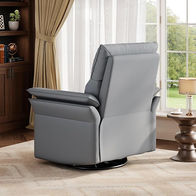 IDEALHOUSE Power Recliner Chair, 270° Swivel Rocking Glider with USB Charging Port, PU Leather Upholstered Fabric and Double-Layer Armrests, Nursery Chair for Living Room, Nursery (Power Grey)