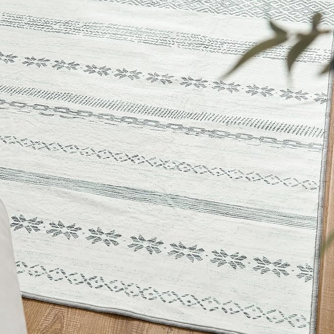 jinchan Moroccan Boho 5x7 Area Rugs for Bedroom - Machine Washable Soft Throw Rug Bohemian Ripple Design Non-Slip Neutral Carpet for Living Room Kitchen Dining Room Home Office (5‘x7', Grey)