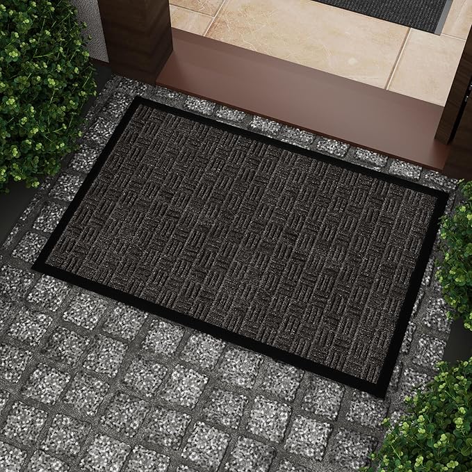Ottomanson Heavy Duty Rubber Floor Mat – Non-Slip, Waterproof, Easy to Clean – Utility Rug for Entryway, Kitchen, Garage, or Patio – Stain Resistant, Hose Washable – 24" x 36", Charcoal