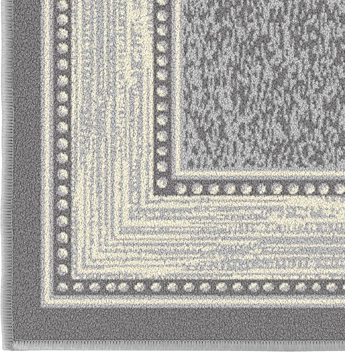 Ottomanson Hallway Runner Rug 20" x 59" Non Slip Border Area Rugs Easy to Clean Laundry Rug Runner Durable & Pet Friendly Floor Carpet Runners for Hallways Entryway Living Room Kitchen, Light Gray