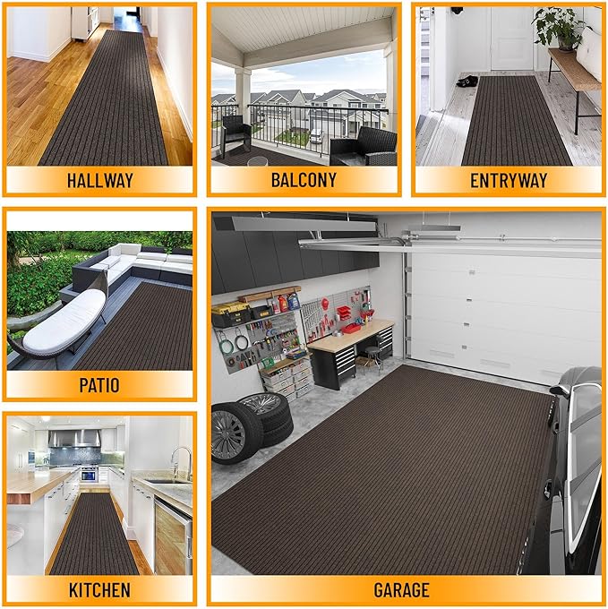 Ottomanson 2'7" x 42' Hallway Runner with Scraper Pile - Extra Durable Non-Slip Rug Mat for Indoor & Outdoor Use - Ideal for Kitchen, Entryway & Garage - High-Traffic Carpet, Brown