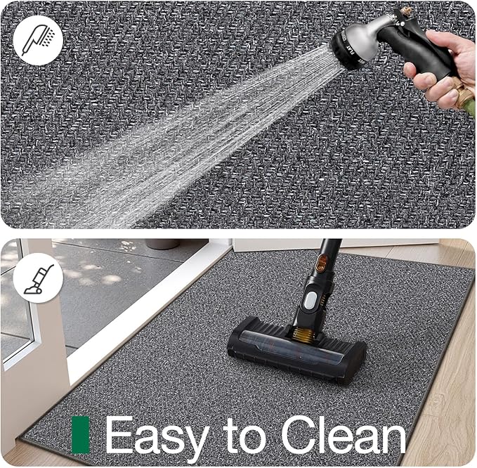 LUMI Ultra Thin Indoor Door Mat for Entrance 32"x48", Non Slip Entryway Mat, Low Profile Doormat, Unique Herringbone Design Carpet for Inside, Patio, Porch, Dark Gray