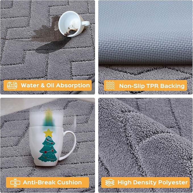Machine Washable Kitchen Rugs Set (24" x 36"+24" x 60"), Non-Slip Kitchen Runner Rugs Mats for Floor, Absorbent Comfort Standing Mats for Kitchen, Sink and Hallway, Rolled Packaging, Grey