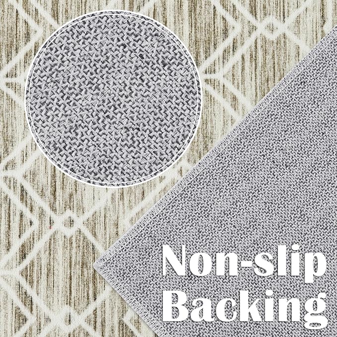 jinchan Moroccan 8x10 Area Rugs for Living Room - Machine Washable Modern Geometric Stain Resistant Ultra-Thin Low-Pile Large Rug Non-Slip Carpet for Bedroom Kitchen Dining Room (8x10ft,Taupe)