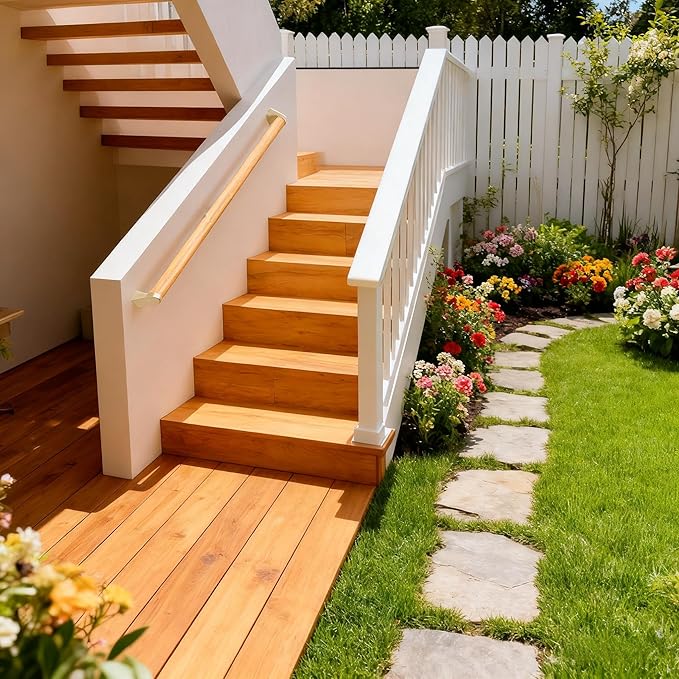 15 FT Modern Aluminum Handrail Set - ADA Compliant Indoor & Outdoor stair railing. 1.4" Diameter Grab Bar. Wall-Mounted with 90°Wall Return End. Ideal for Safe Grip，Rust Free(Cherry Wood Grain, 15 FT)
