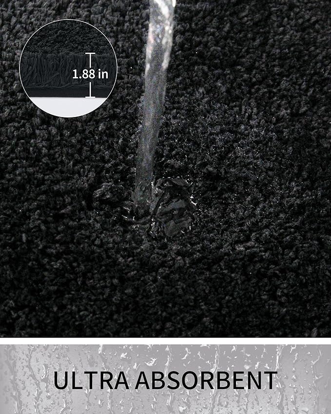 Bathroom Rugs 36x24, Ultra Thick Shaggy Soft Microfiber Absorbent Bath Rug, High Density Foam Latex Non Slip Backing, Machine Washable Bath Mats for Bathroom Floor & Sink, Black