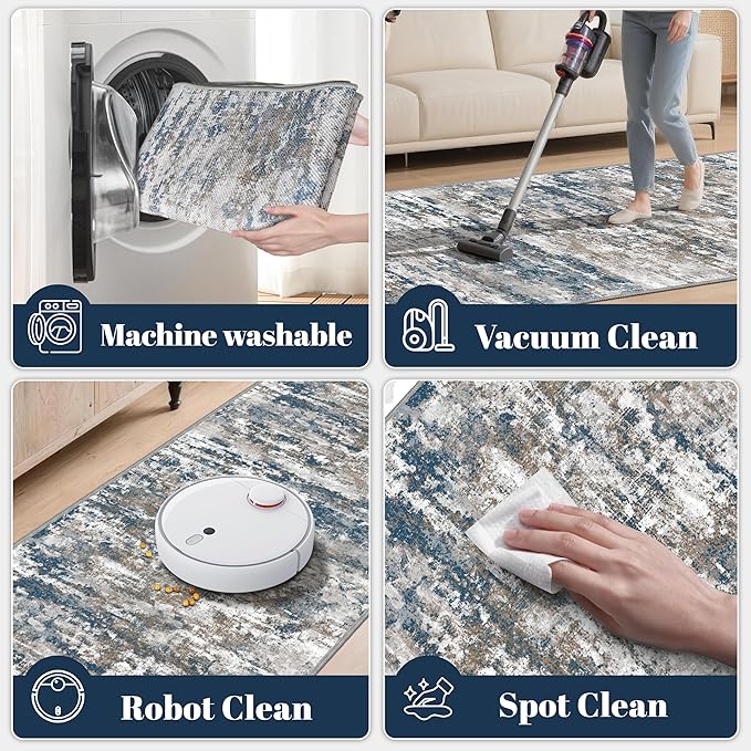 Runners for Hallways Ultra Non-Slip 2x8 Washable Kitchen Rug Abstract Tear and Stain Resistance No Pile Hand-Woven Style Lightweight Runners for Entryway, Laundry Room, Bedside, Multi
