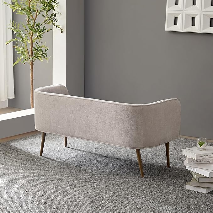 Bedroom Bench with Low Back, Inside Metal Frame, Extra Seat for Living Room, Entryway or Dinning Bench(Light Gray) …