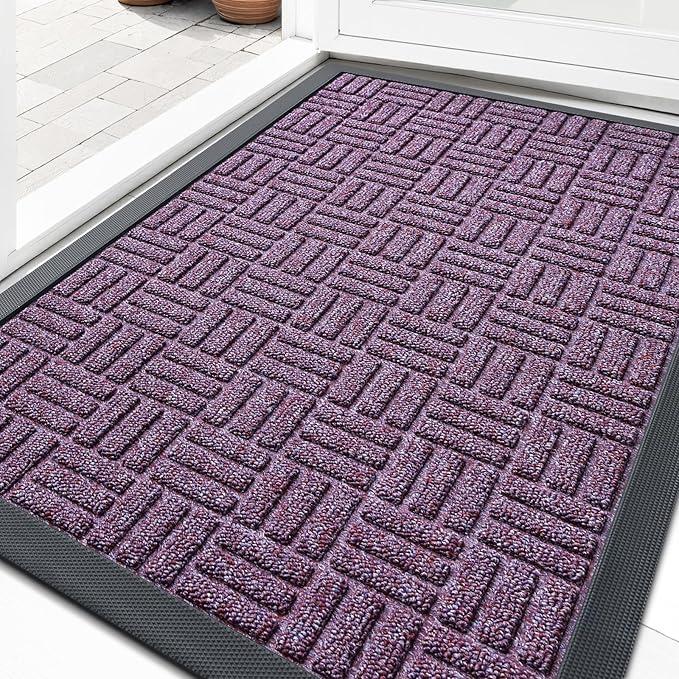 OLANLY Front Door Mat Outside Entrance 71x47, Absorbent, Heavy Duty Sturdy Natural Rubber Doormat Indoor Outdoor, Non-Slip, Stain and Fade Resistant, Low Profile Floor Mat for Entryway, Violet
