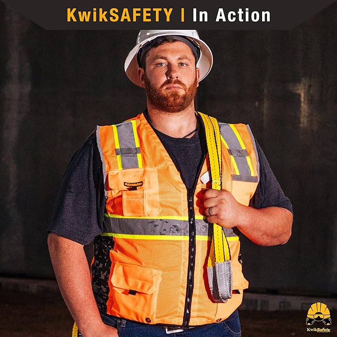 KwikSafety - BIG KAHUNA DIGITAL Safety Vest [LIMITED EDITION] Class 2 ANSI OSHA Reflective Vest Durable High Visibility Vest Construction Safety Vest for Men Industrial Work Gear/Orange XL