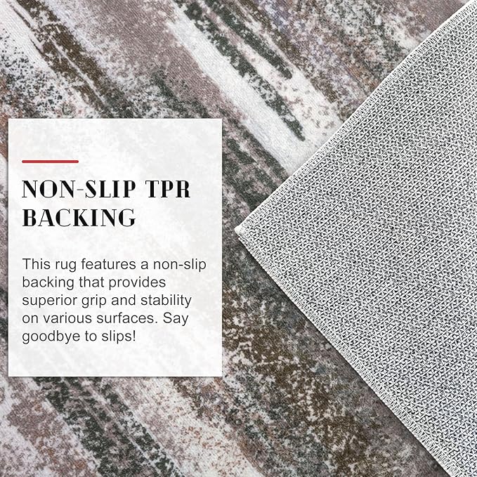 Modern Abstract Runner Rug 2.6x16, Dark Light Brown White Washable Long Kitchen Runner Non-Slip Soft Hallway Rug Runner Thin Print Faux Wool Carpet for Entryway Bedroom Laundry Room Indoor