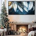 Mofutinpo Blue and Gold Wall Art Framed Navy Blue Decor for Living Room Feather Canvas Art Wall Decor, Blue Bedroom Wall Decor Above Bed Pictures, Painting - Artwork for Walls 29×58IN