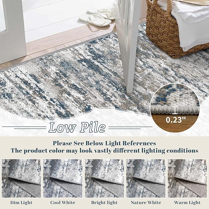 Runners for Hallways Ultra Non-Slip 2x4 Washable Kitchen Rug Abstract Tear and Stain Resistance No Pile Hand-Woven Style Lightweight Runners for Entryway, Laundry Room, Bedside, Multi
