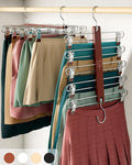 MORALVE Skirt Hangers Space Saving with Clips - 2 Pack - European Beechwood 5-Tier Hanger for Shorts, Skirts, and Pants - Closet Organizer and Storage Solution for Women with 360° Swivel Hook